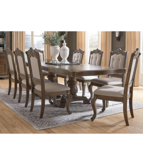 Uki Rectangular Extendable (6 to 10 Seaters) Dining Table Set with 8 Wooden Chairs